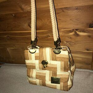 So 70s Fiona Italy Geometric Weave Shoulder Bag with Rope Handle